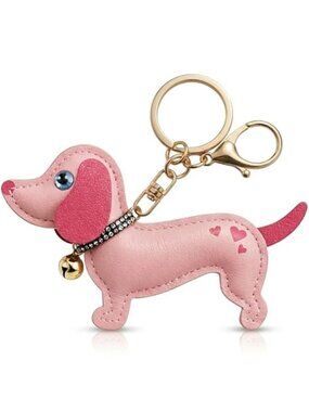 Handmade Leather Dachshund Pink Keychain & Bag Charms, Wiener Dog Gifts